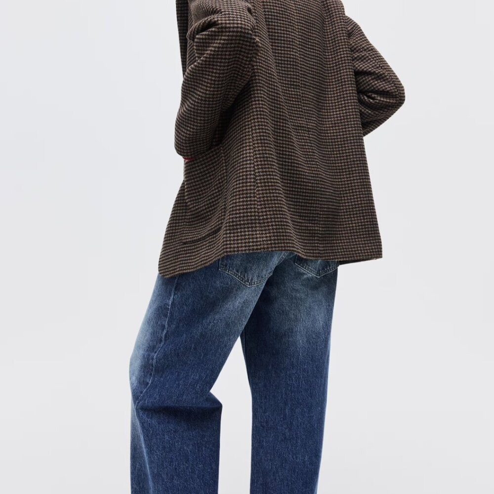 H&M SINGLE-BREASTED DARK BROWN HOUNDSTOOTH BLAZER SIZE L NWOT - Picture 7 of 10